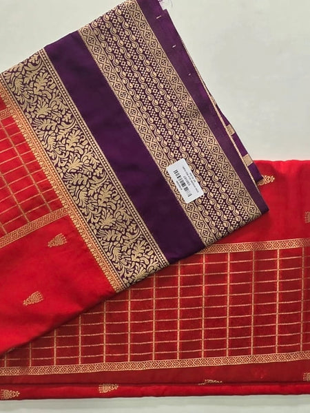 Contrast Orange Purple Semi Silk Saree