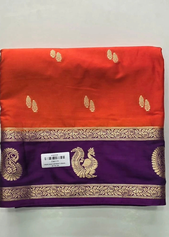 Crepe Silk Contrast Orange Purple