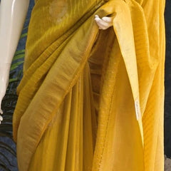 Self Yellow Gorgette Saree