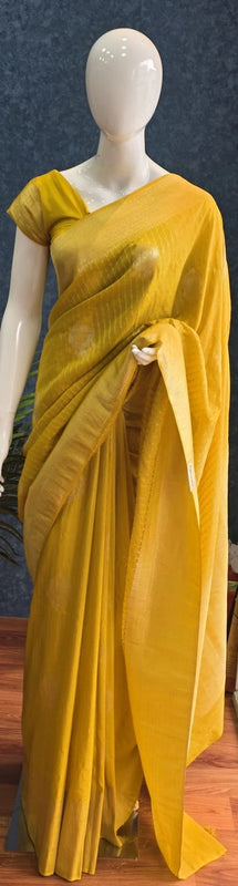 Self Yellow Gorgette Saree