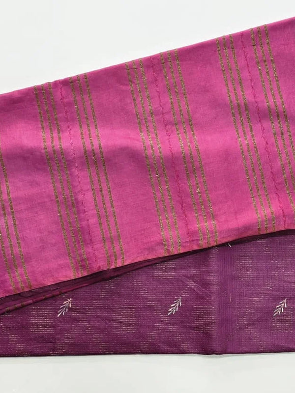 Embroider Magenta Pink Tussar Saree