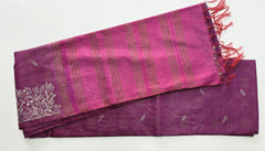 Embroider Magenta Pink Tussar Saree