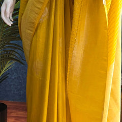 Self Yellow Gorgette Saree