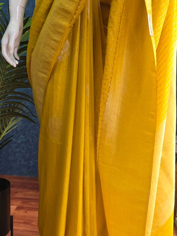 Self Yellow Gorgette Saree