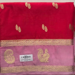 Contrast Red Pink Semi Crepe Silk Saree