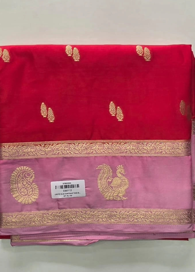 Crepe Silk Contrast Red Baby Pink