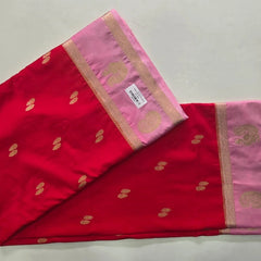 Contrast Red Pink Semi Crepe Silk Saree