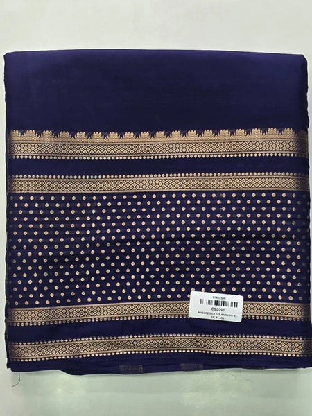 Dot Border Navy Blue Semi Crepe Silk Saree