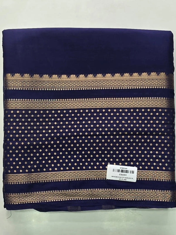 Dot Border Navy Blue Semi Crepe Silk Saree