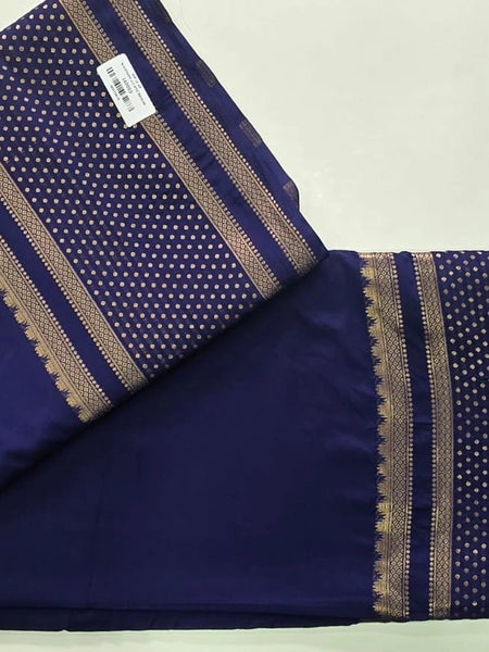 Dot Border Navy Blue Semi Crepe Silk Saree