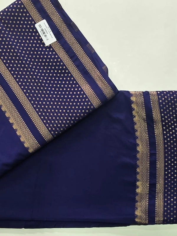Dot Border Navy Blue Semi Crepe Silk Saree