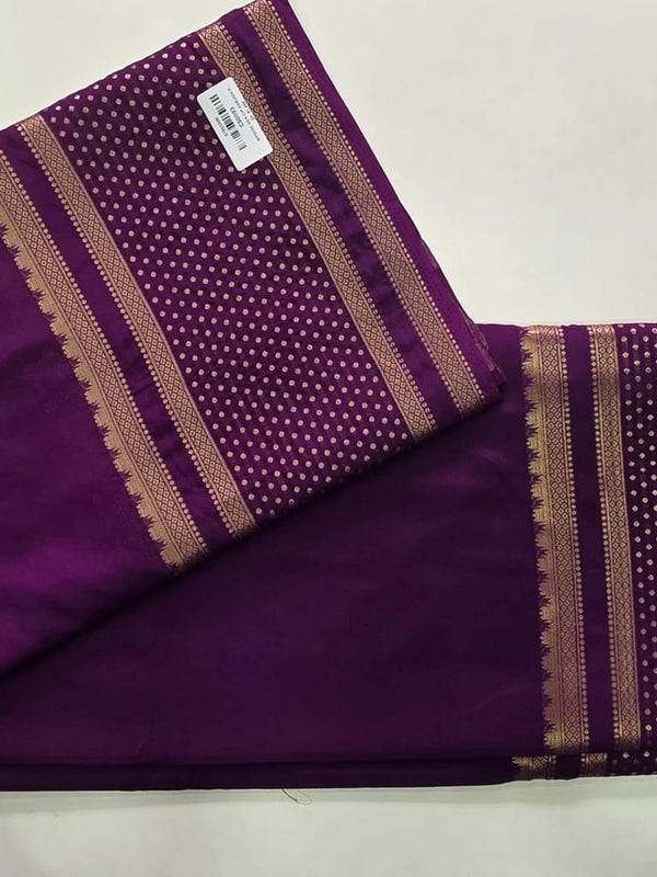Dot Border Purple Semi Crepe Silk Saree