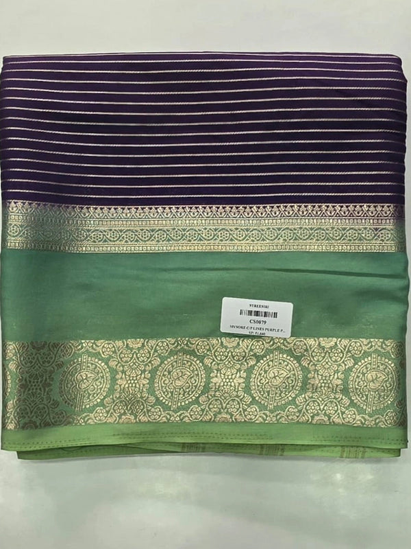 Contrast Lines Purple Pink Semi Crepe Silk Saree