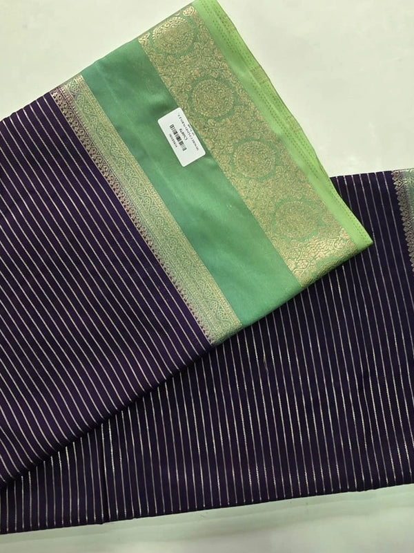 Contrast Lines Purple Pink Semi Crepe Silk Saree