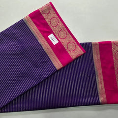 Contrast Lines Purple Pink Semi Crepe Silk Saree