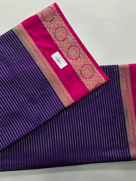 Contrast Lines Purple Pink Semi Crepe Silk Saree