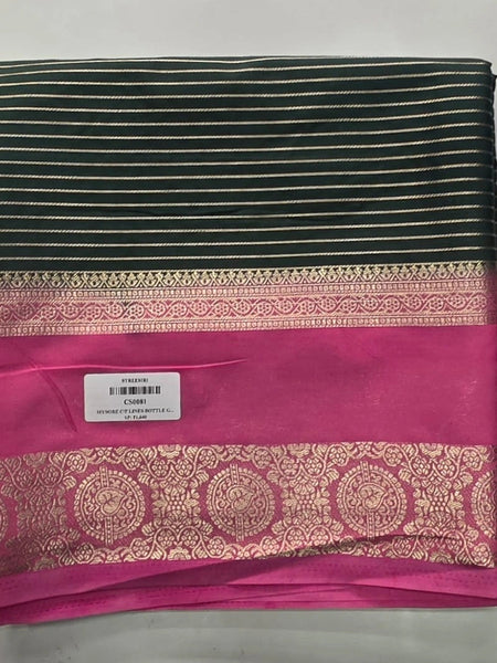 Contrast Lines Purple Pink Semi Crepe Silk Saree