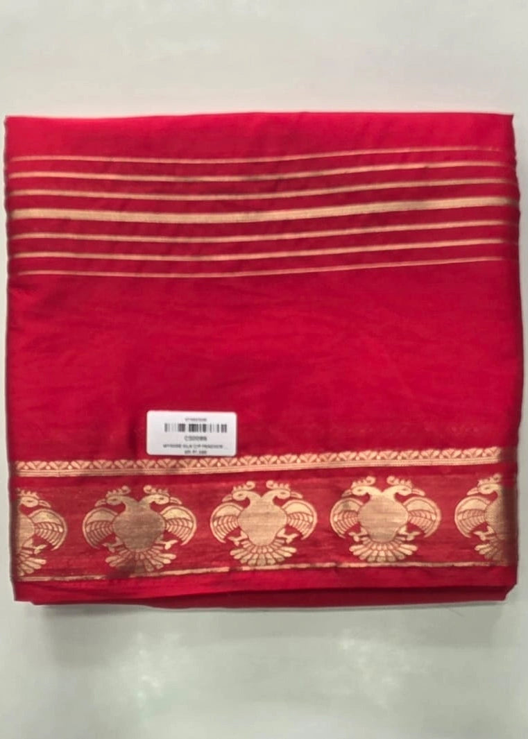 Peacock Red Semi Crepe Silk Saree