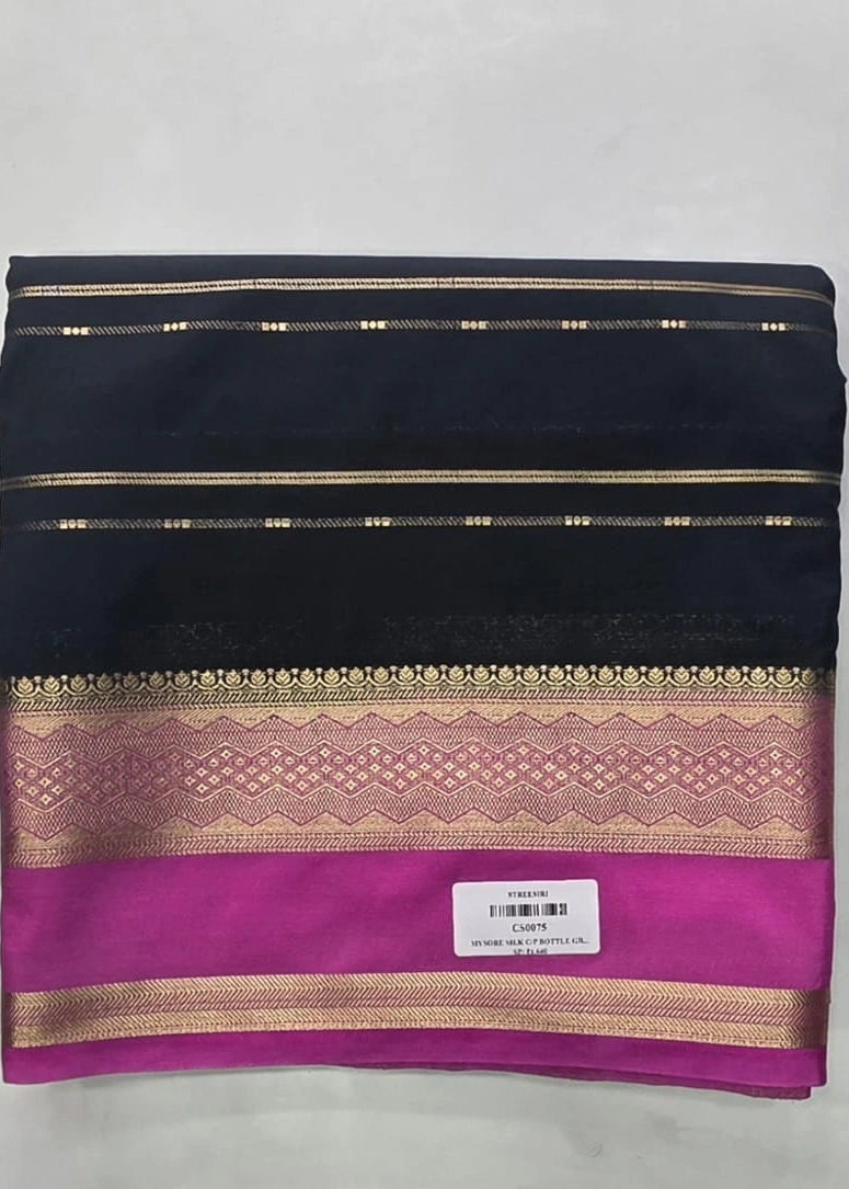 Mysore Silk Crepe Bottle Green Baby Pink