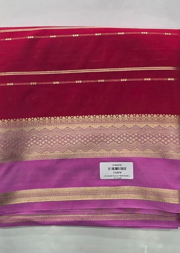 Mysore Silk Crepe Red Baby Pink