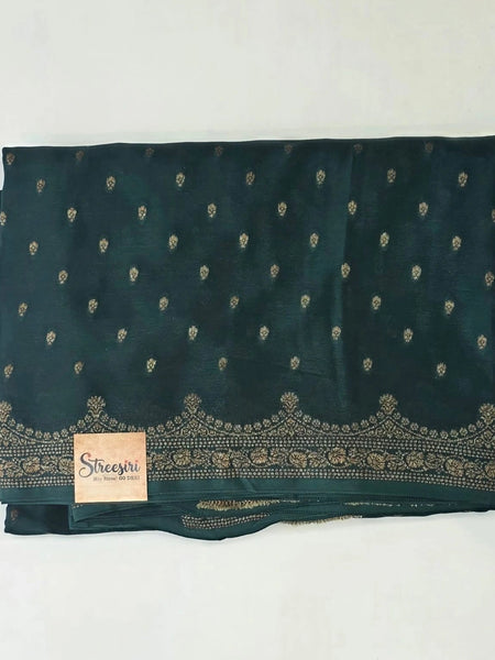 Bottle Green Tussar Crepe Saree