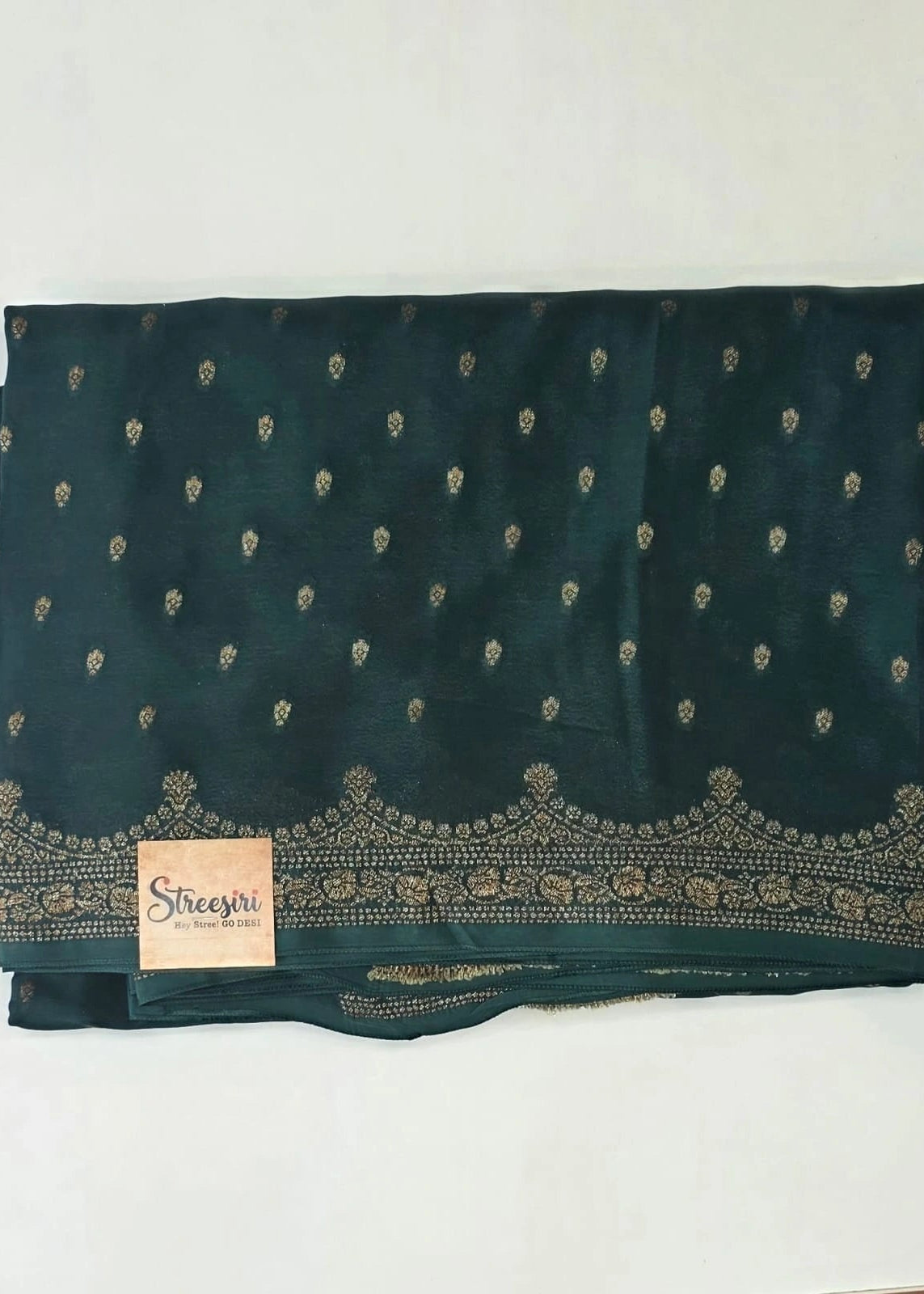 Bottle Green Tussar Crepe Saree