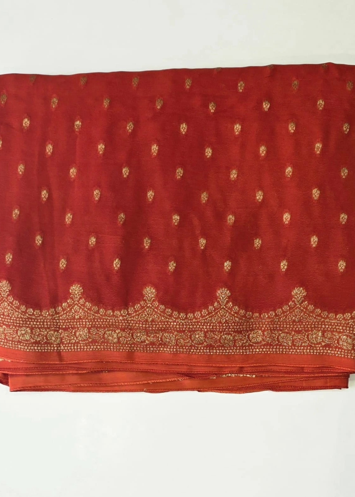 Brick Red Gold Tussar Crepe Saree