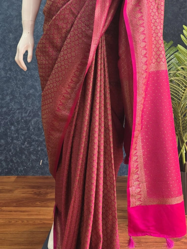 Brocade Pink Banarasi Silk Saree