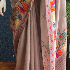 Floral Beige Kani Silk Saree