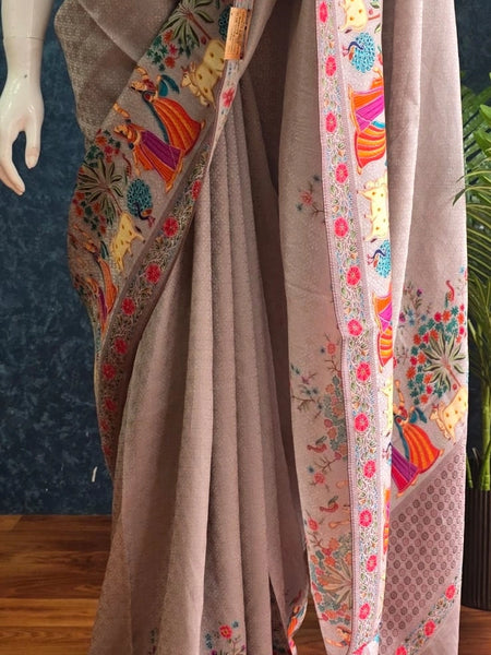 Floral Beige Kani Silk Saree