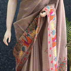 Floral Beige Kani Silk Saree