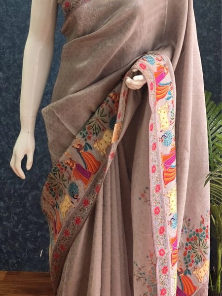 Floral Beige Kani Silk Saree