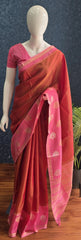 Tissue Saree Red Baby Pink