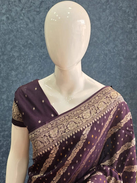 Butta Purple Mushru Silk Saree