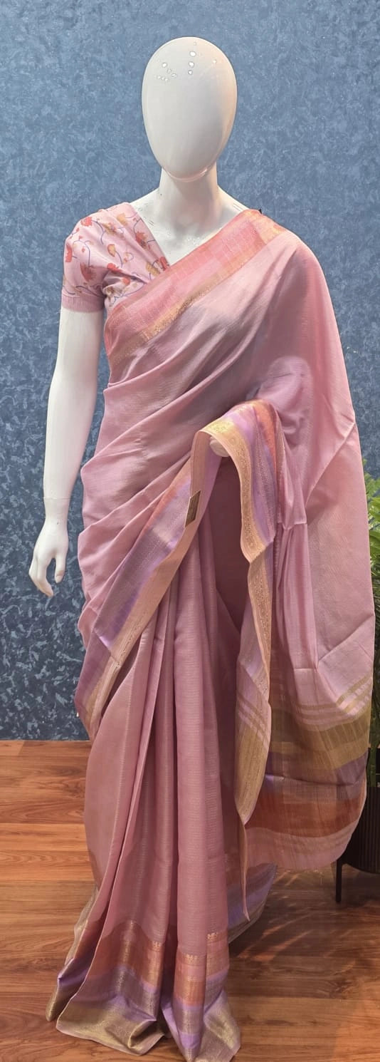Chanderi Pastel Baby Pink Red