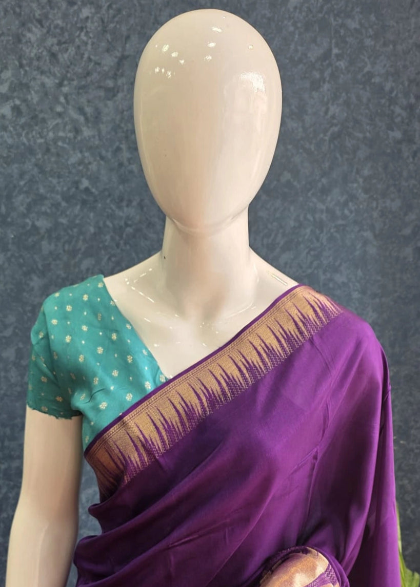 Semi Silk Temple Border Purple Blue Contrast