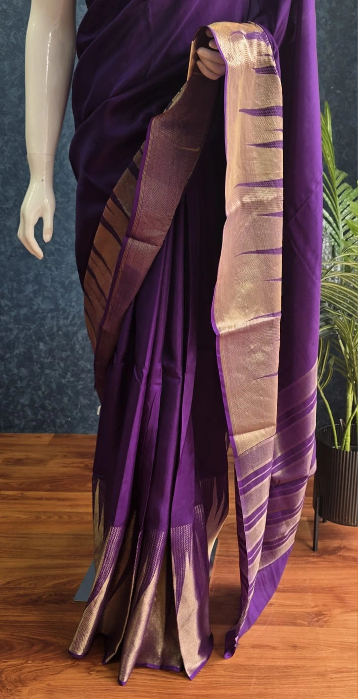 Semi Silk Temple Border Purple Blue Contrast