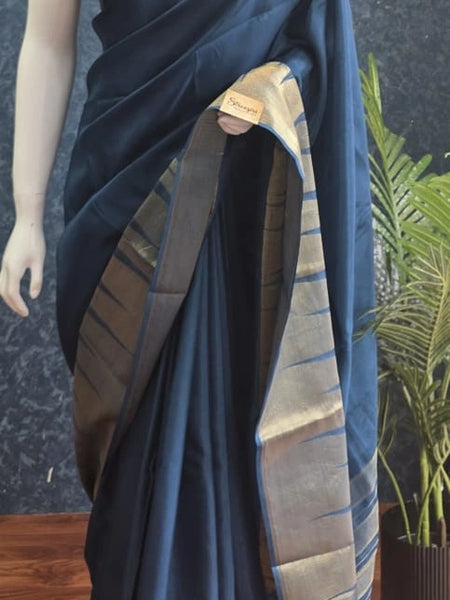 Temple Border Teal Blue Red Semi Silk Saree