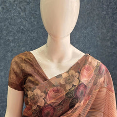 Floral Digital Brown Chanderi Saree