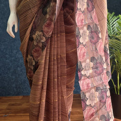 Floral Digital Brown Chanderi Saree