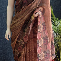 Floral Digital Brown Chanderi Saree