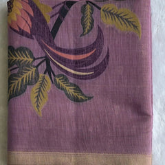 Jamdhani Lavender Flower Linen Saree