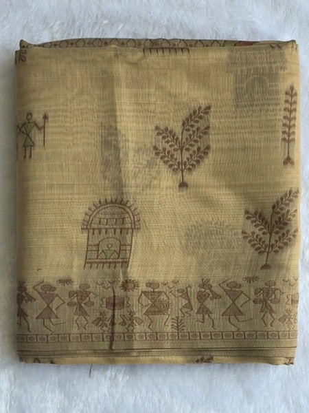 Jamdhani  Beige Linen Saree