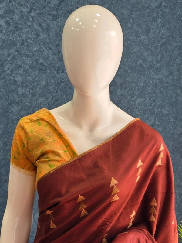 Contrast Brown Light Orange Tussar Saree