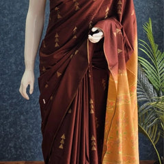 Contrast Brown Light Orange Tussar Saree