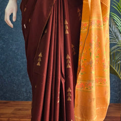 Contrast Brown Light Orange Tussar Saree