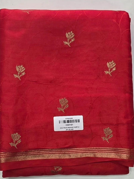 Small Flower Red Purple Gaji Silk Saree