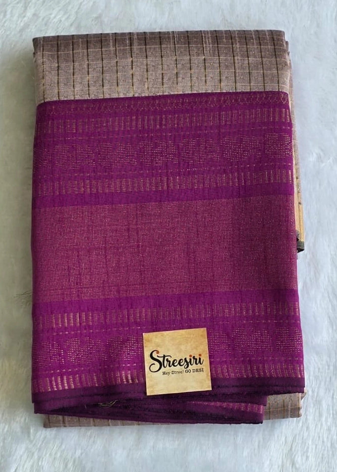 Checks Light Purple Magenta Semi Silk Saree
