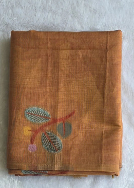 Jamdhani Dark Peach Linen Saree