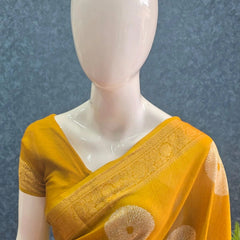 Soft Mustard Semi Silk Saree